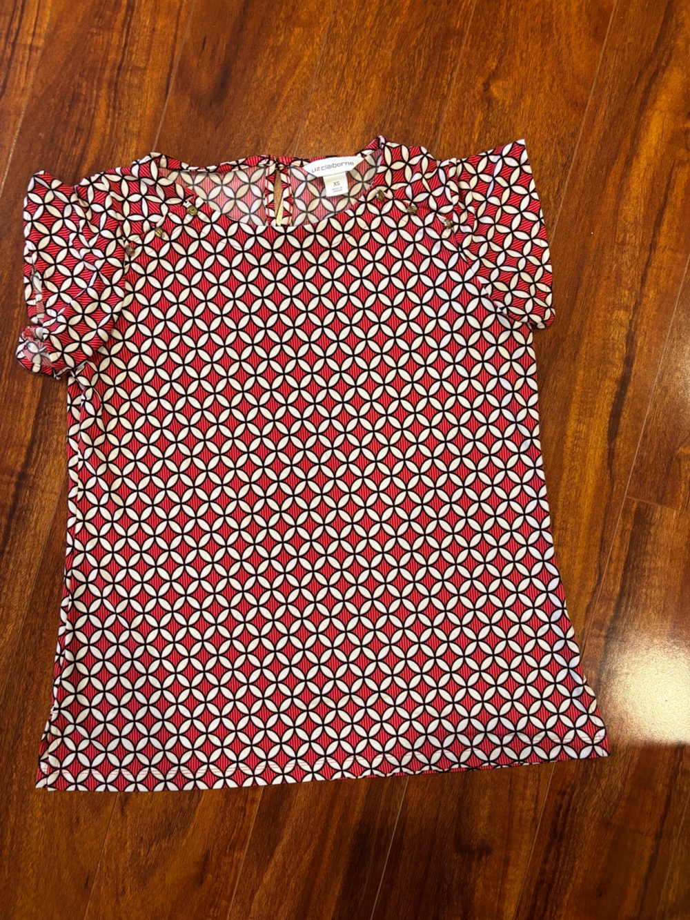 Liz Claiborne Red Geometric Short-Sleeve Blouse